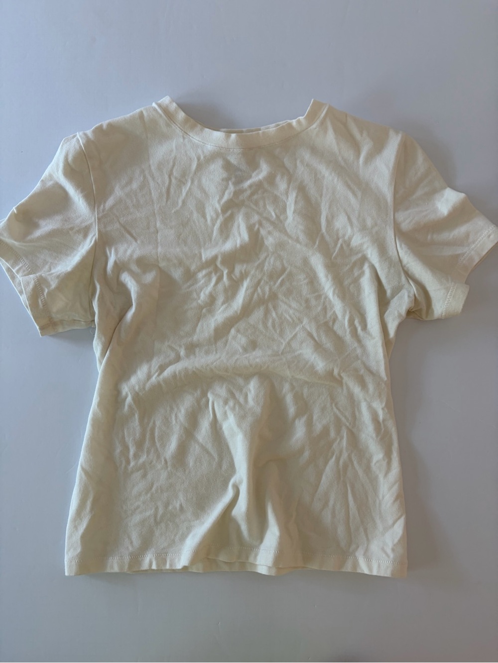 SKIMS Cream Colored Ribbed Short Sleeve Top Women’s Medium Elevated Basics